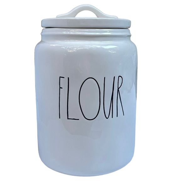 Rae Dunn Other - Rae Dunn FLOUR Canister White Black Large Letter Flat Lid Dimples NWT 2018 OG